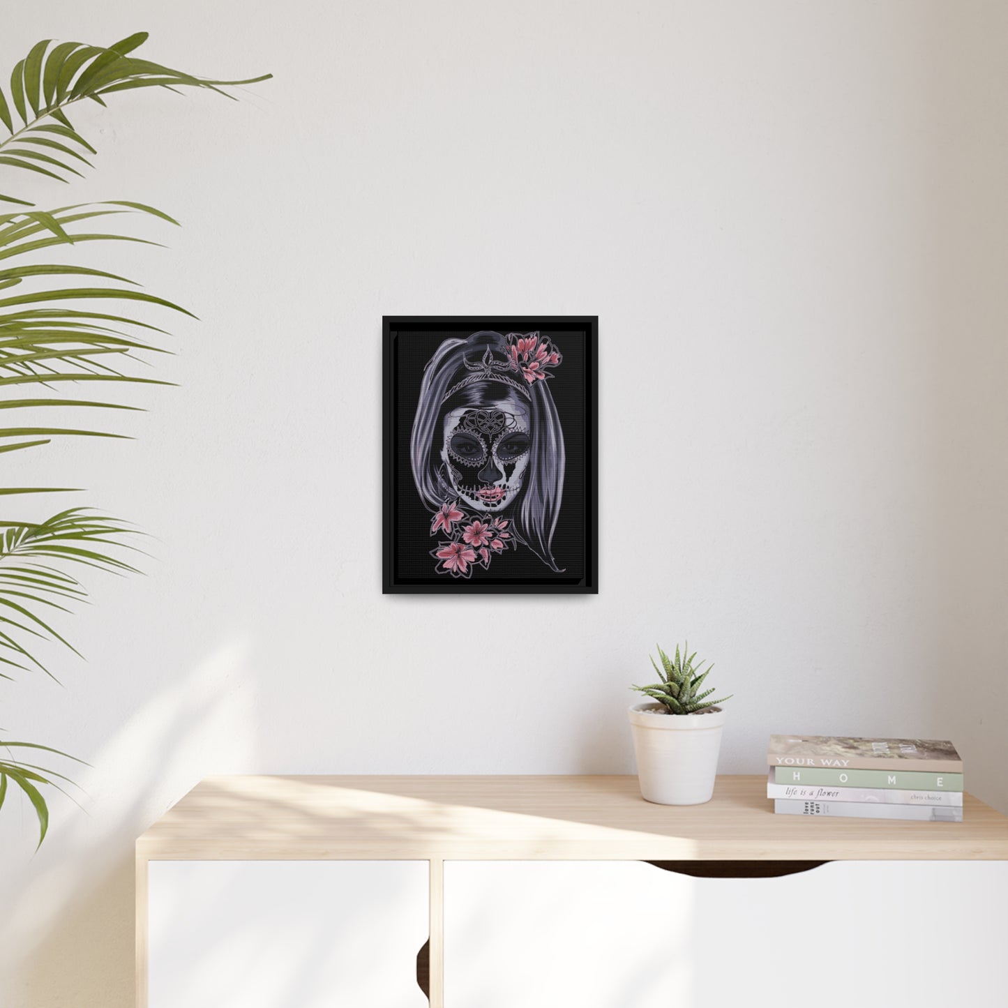 Lady Dead Mask Black Matte Canvas, Black Frame