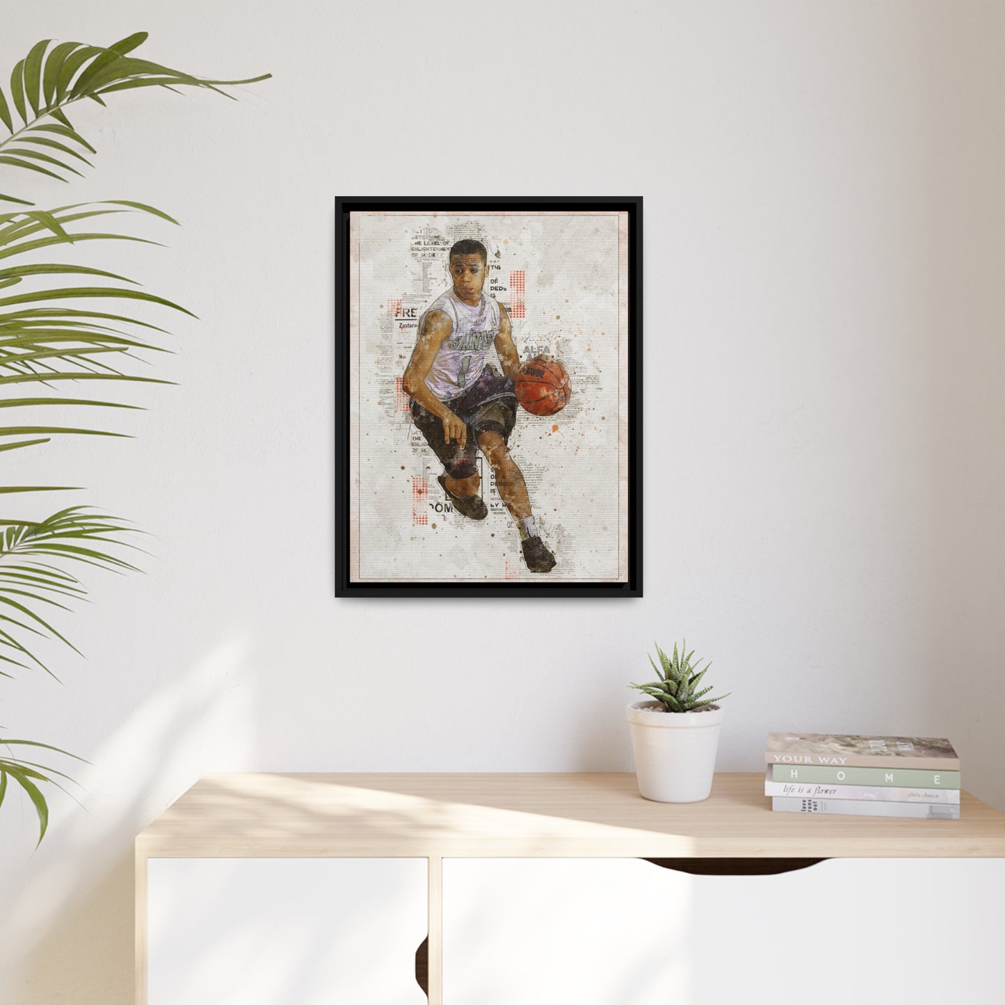 Basket Ball Matte Canvas, Black Frame