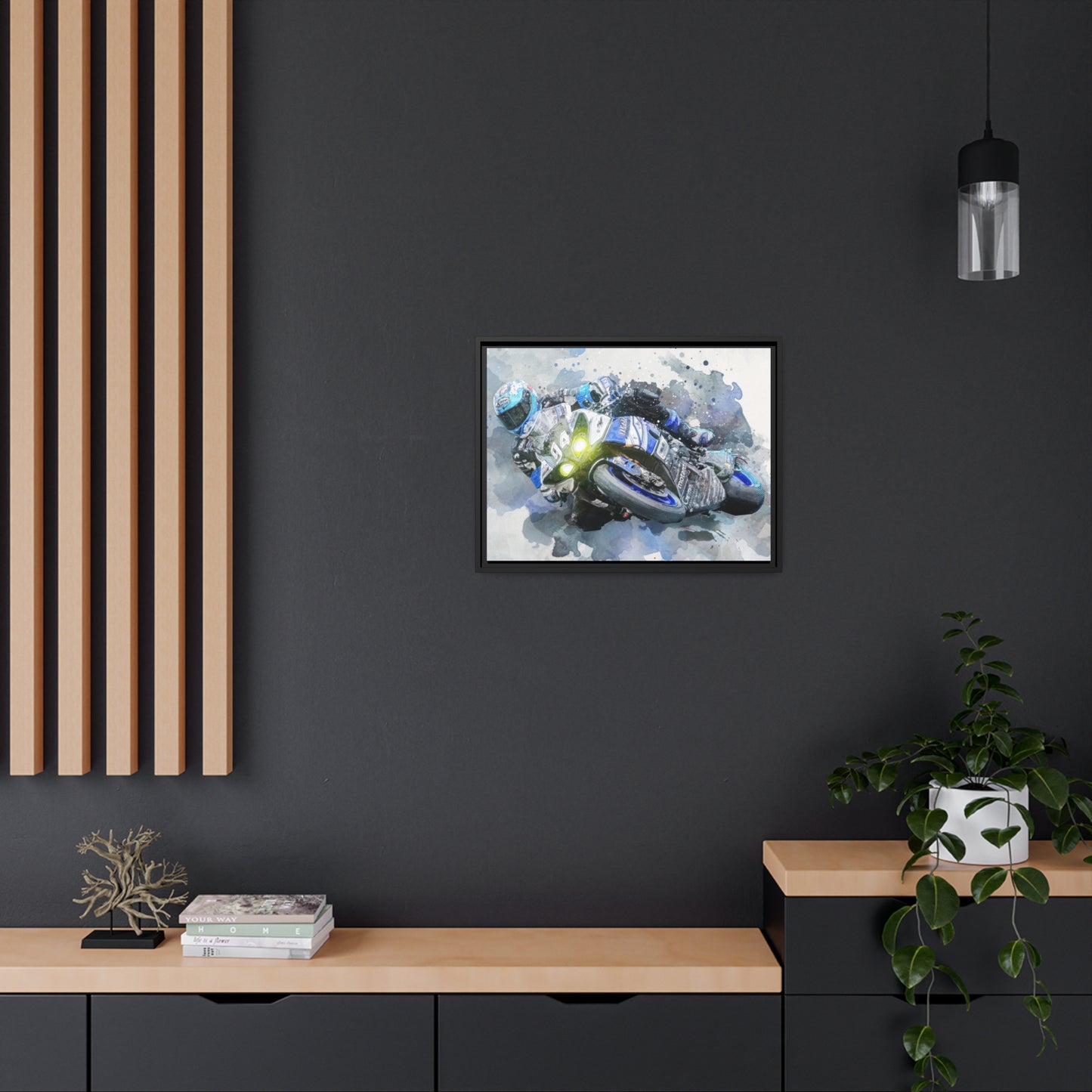 Motorcycle Race Matte Canvas, Black Frame