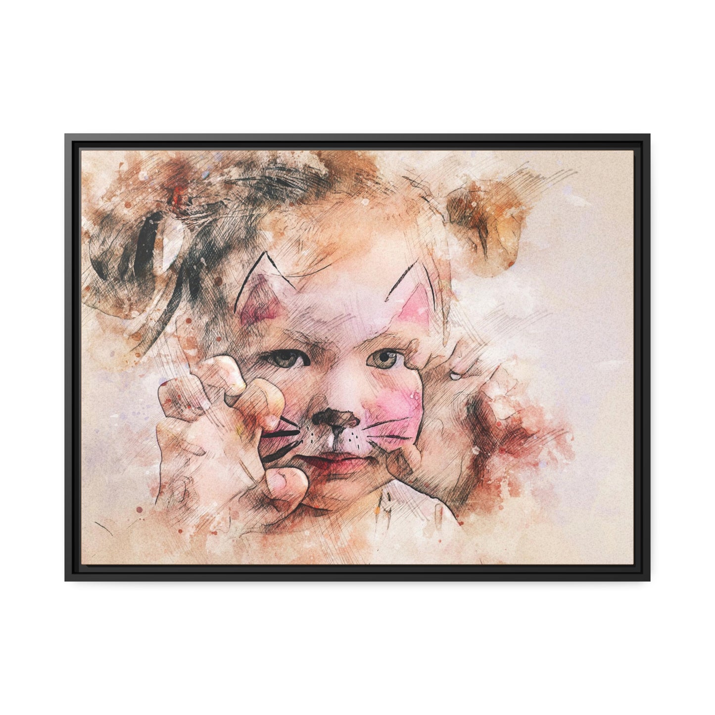 Baby Girl Cat Matte Canvas, Black Frame