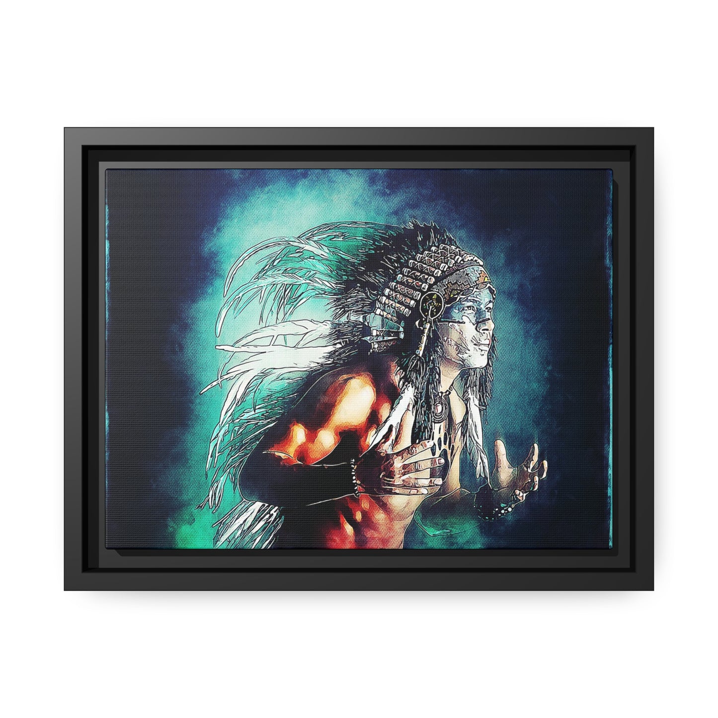 First Nation Man Matte Canvas, Black Frame