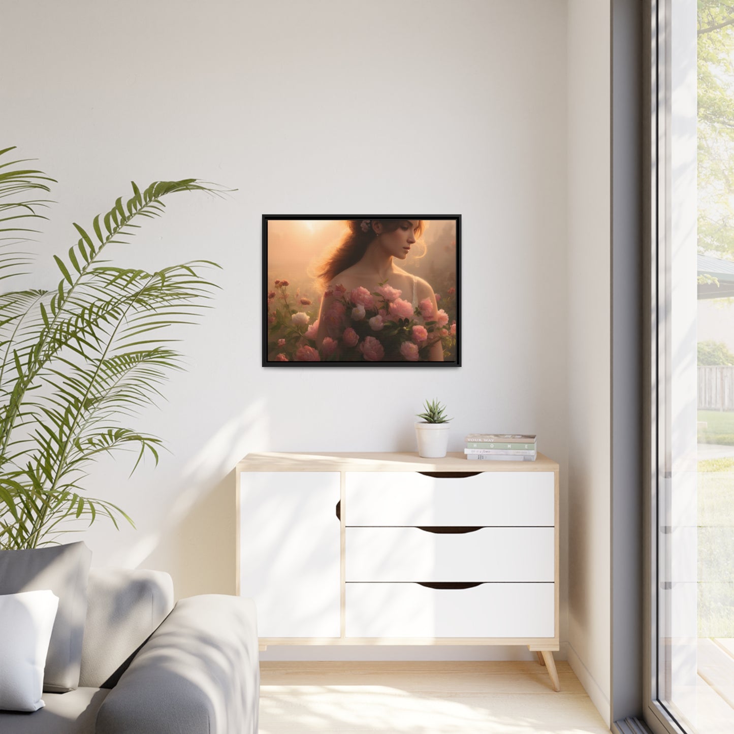 Women Roses Matte Canvas, Black Frame