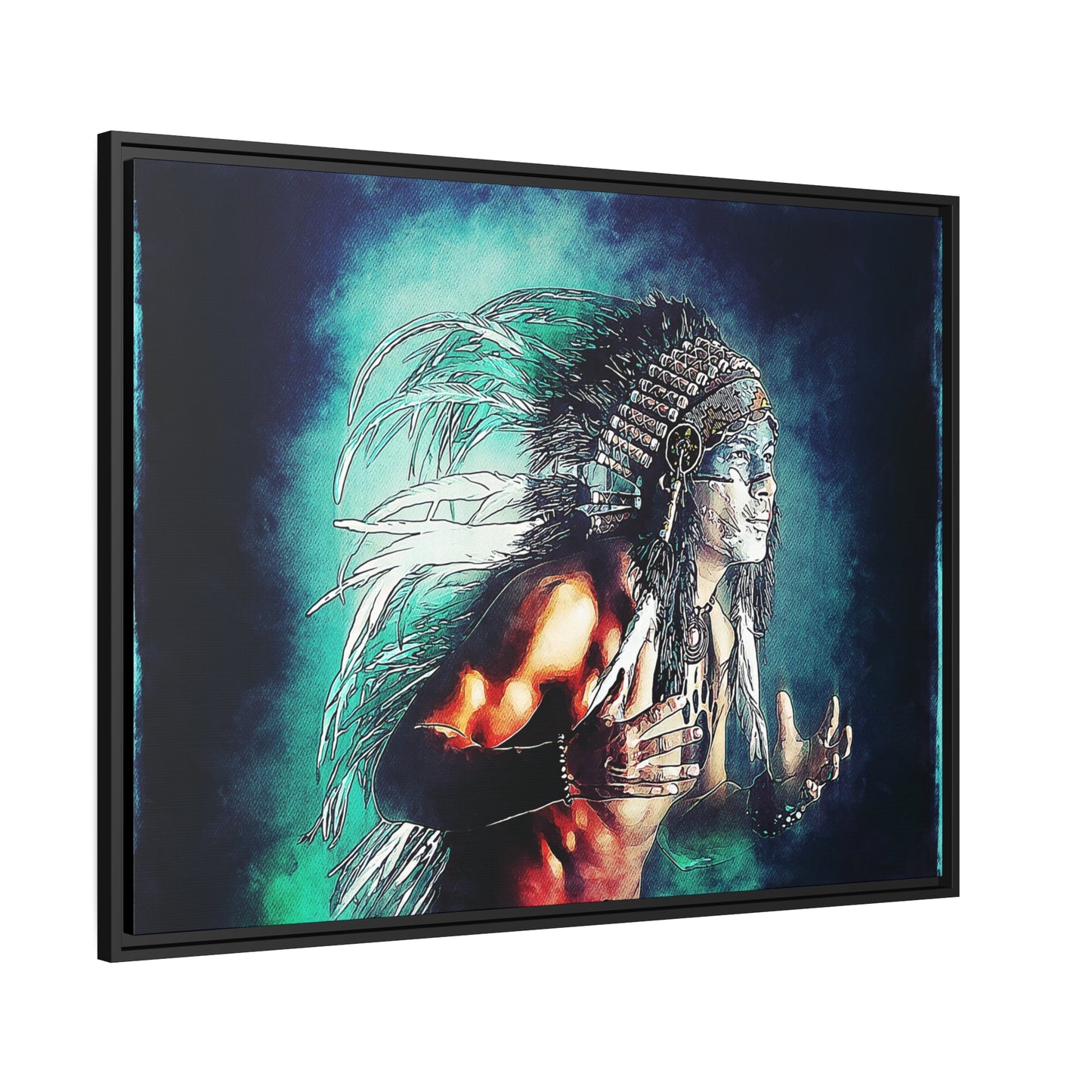 First Nation Man Matte Canvas, Black Frame
