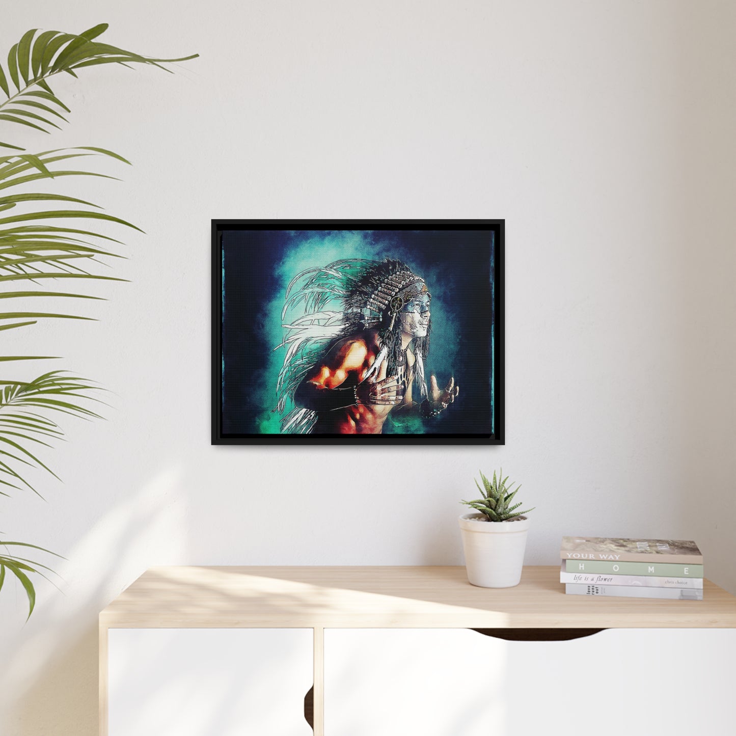 First Nation Man Matte Canvas, Black Frame