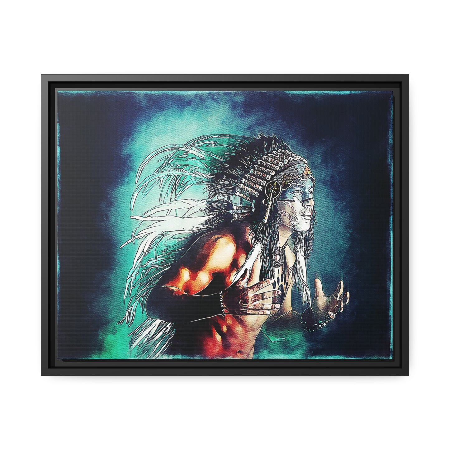 First Nation Man Matte Canvas, Black Frame