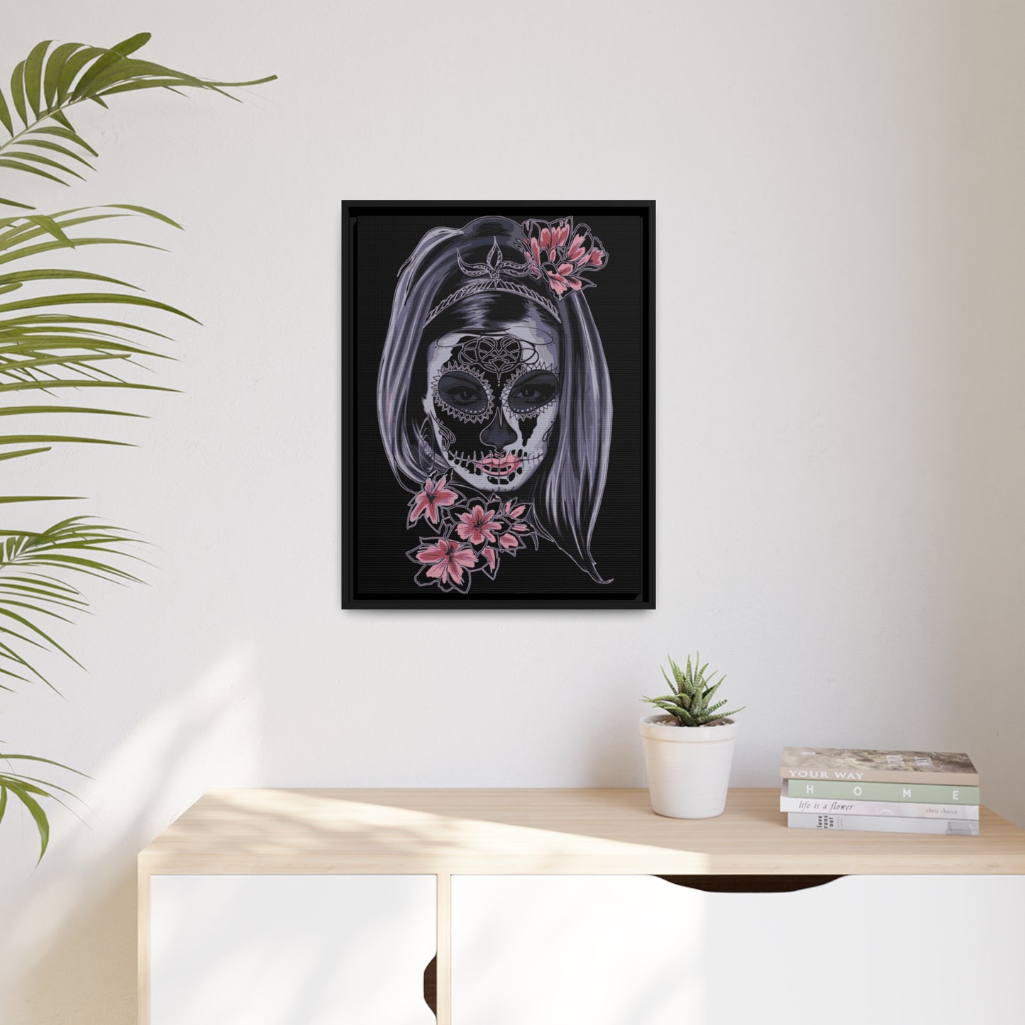 Lady Dead Mask Black Matte Canvas, Black Frame