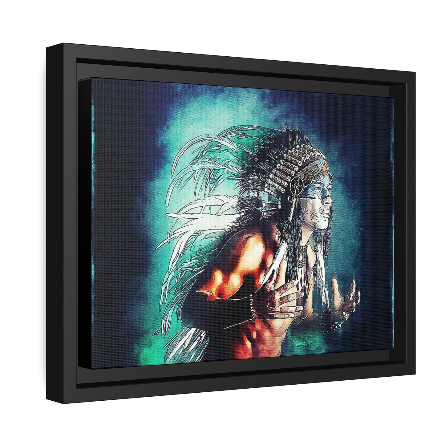 First Nation Man Matte Canvas, Black Frame
