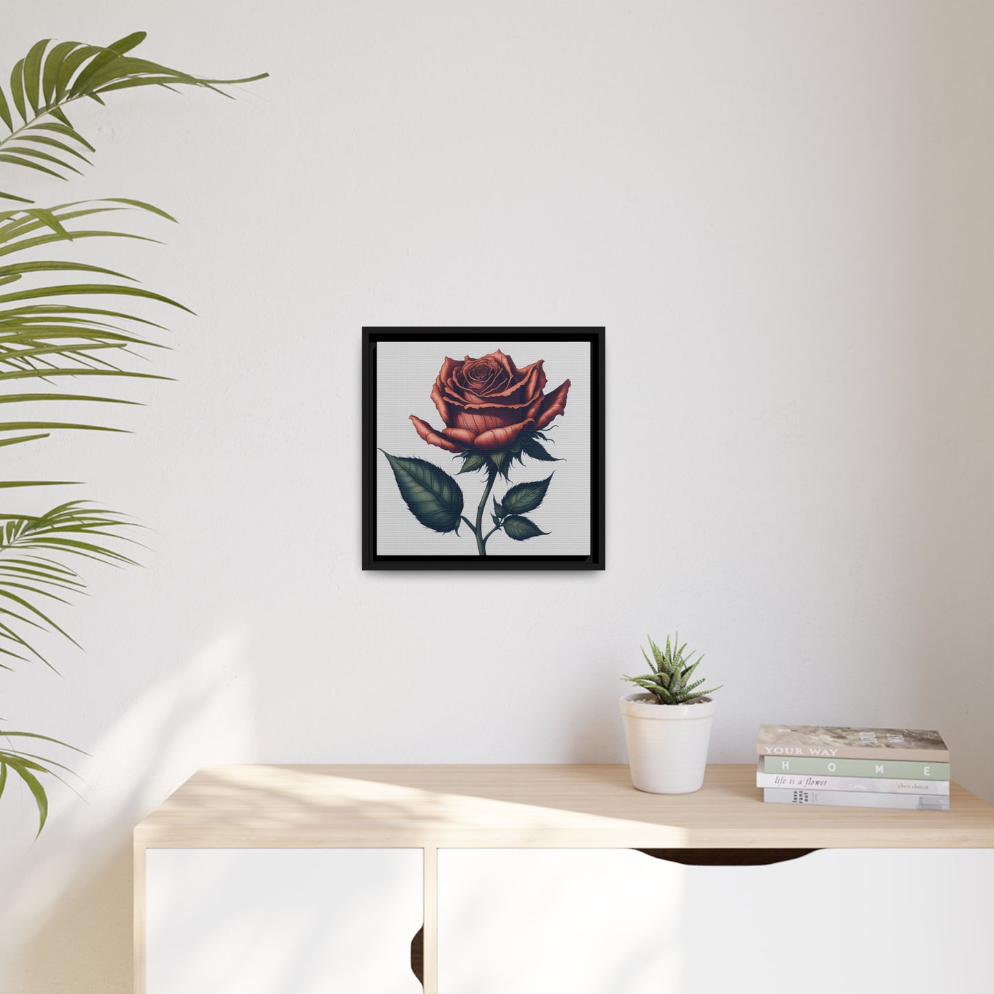 Rose AI Gen Matte Canvas, Black Frame