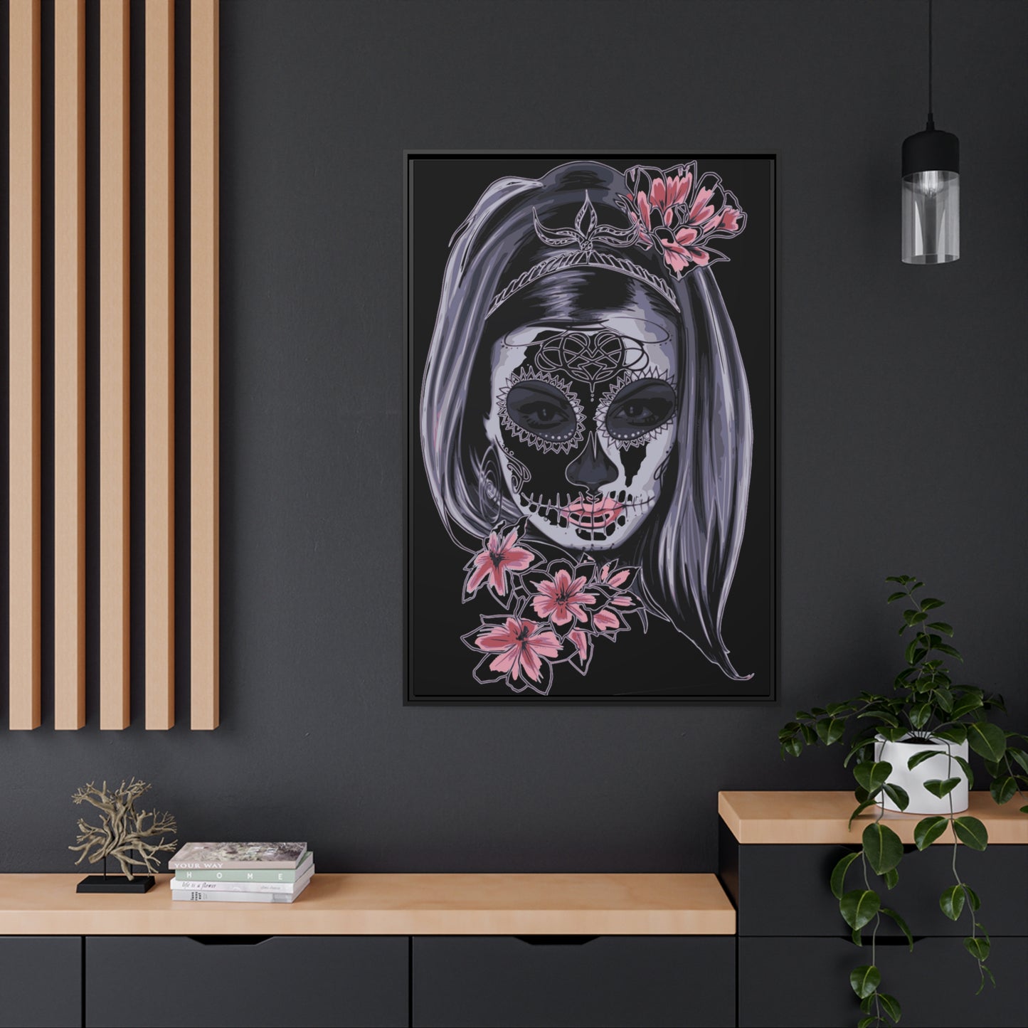 Lady Dead Mask Black Matte Canvas, Black Frame