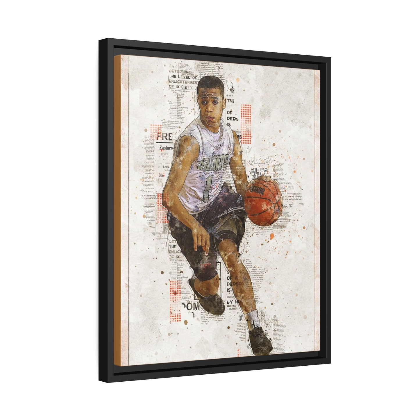 Basket Ball Matte Canvas, Black Frame