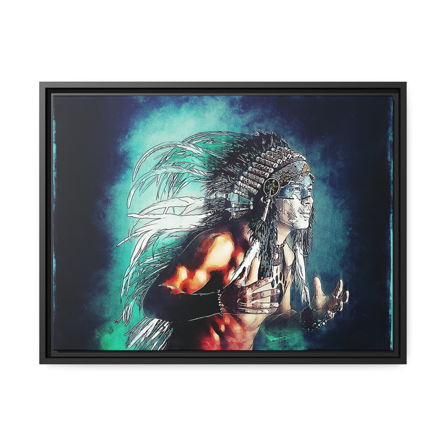 First Nation Man Matte Canvas, Black Frame