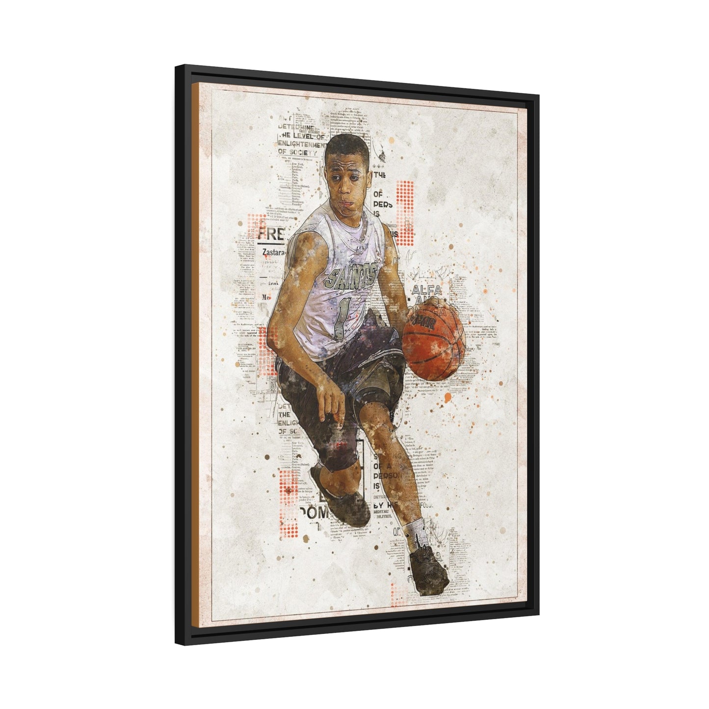 Basket Ball Matte Canvas, Black Frame