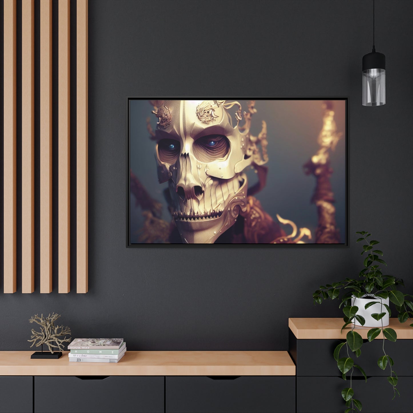 Skull AI Gen Matte Canvas, Black Frame
