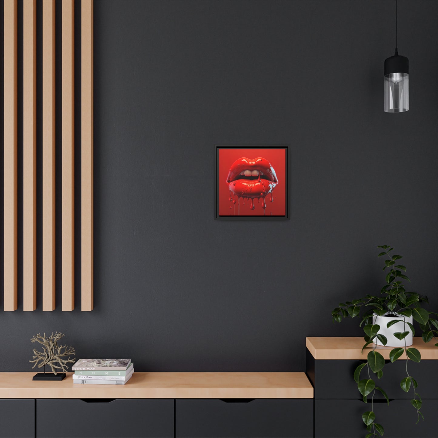 Bloody Lips Matte Canvas, Black Frame