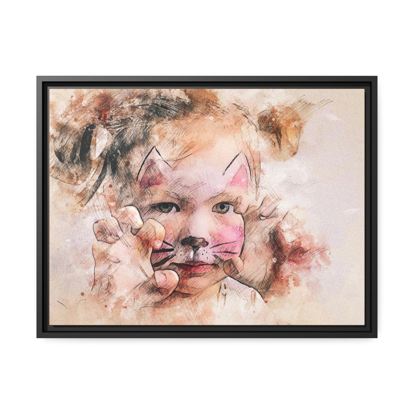 Baby Girl Cat Matte Canvas, Black Frame