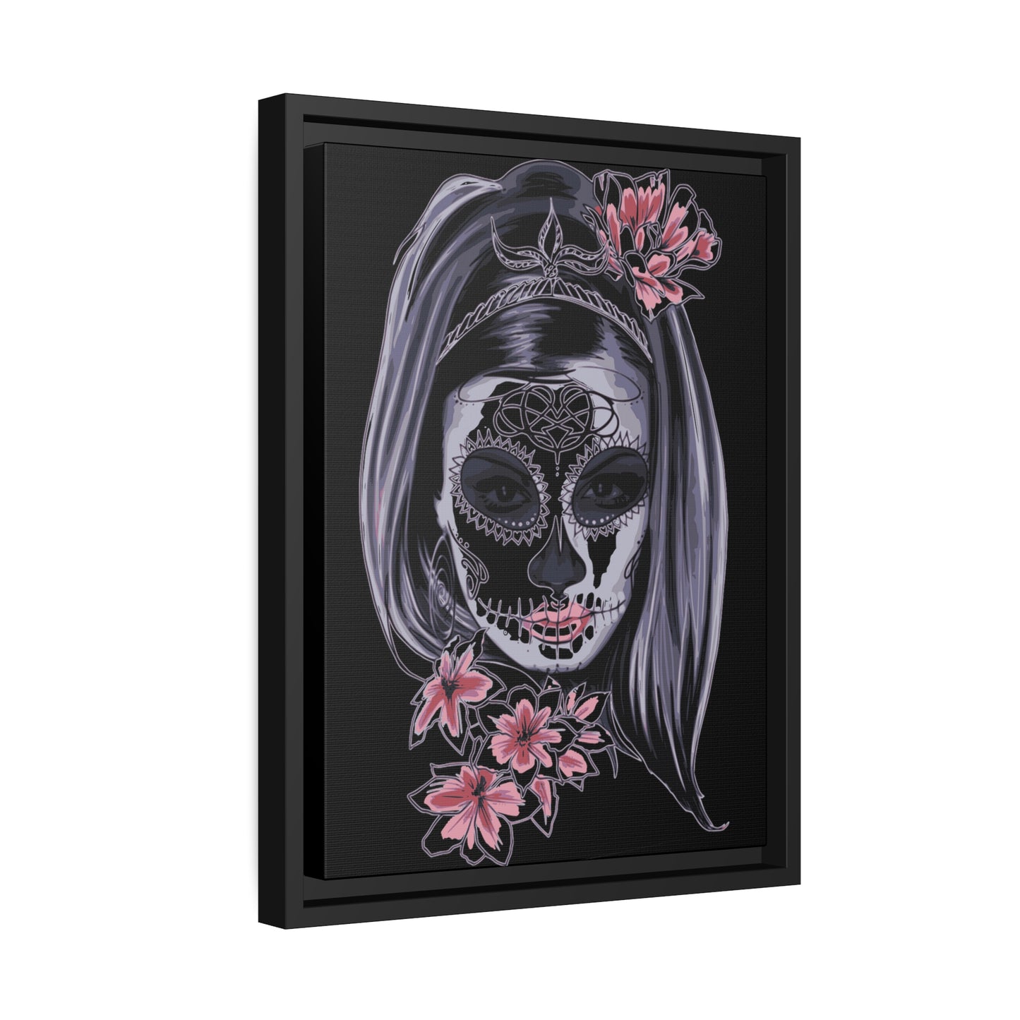 Lady Dead Mask Black Matte Canvas, Black Frame