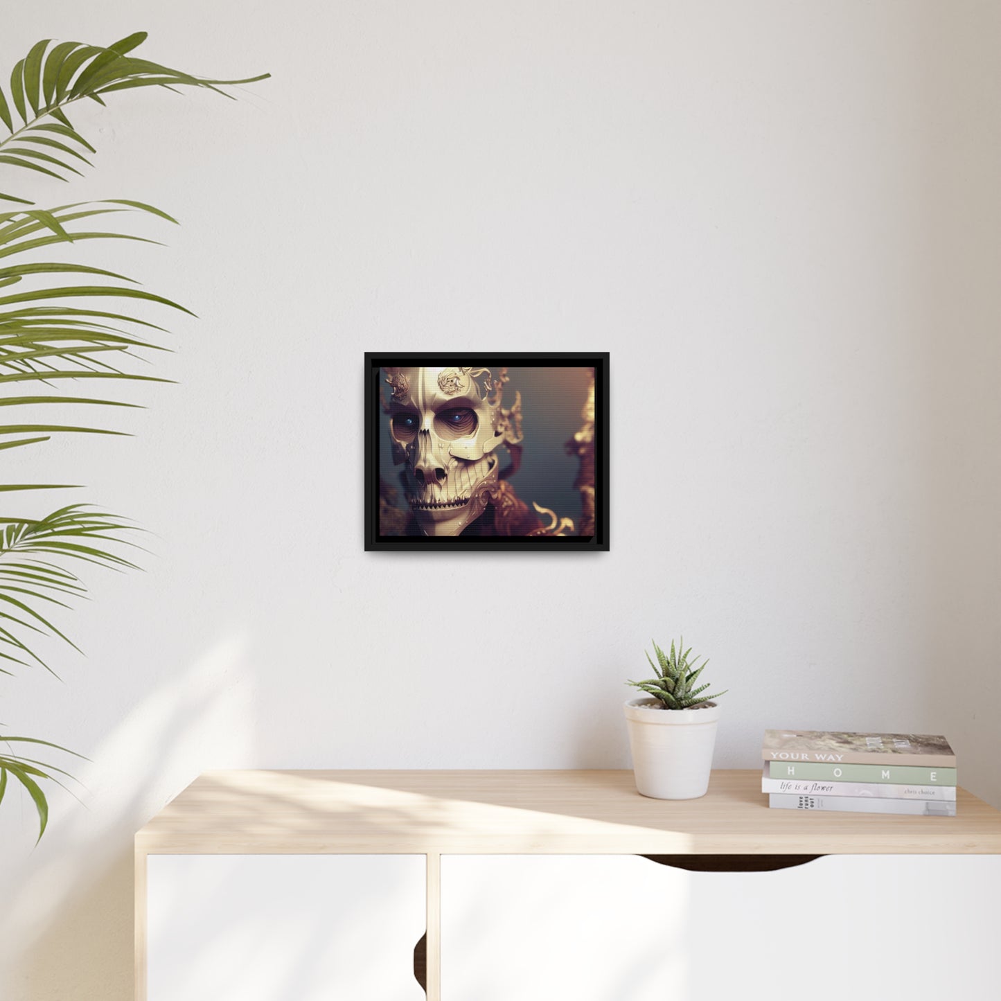 Skull AI Gen Matte Canvas, Black Frame