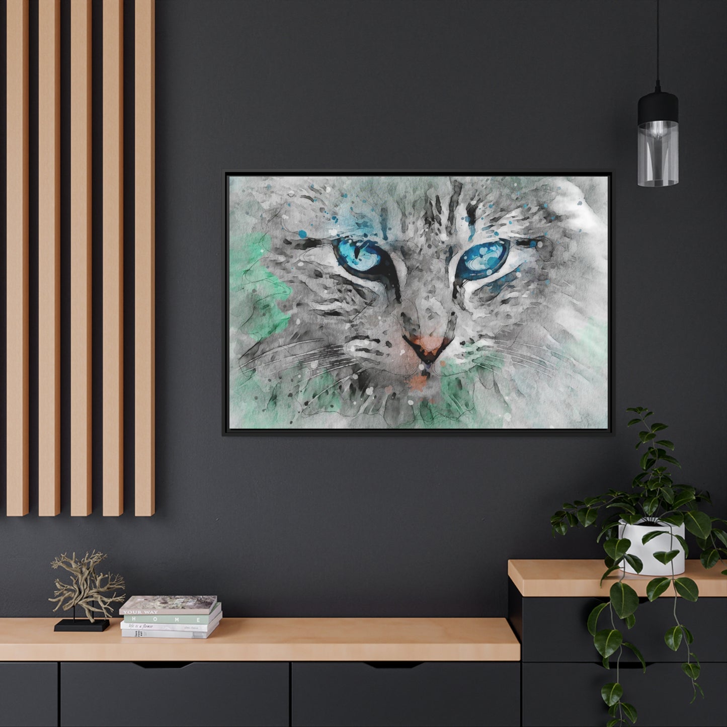 Cat Matte Canvas, Black Frame