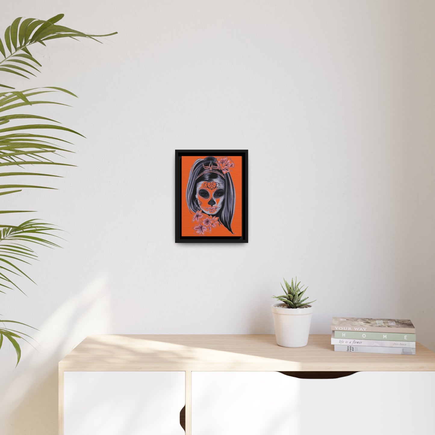 Lady Dead Mask Orange Matte Canvas, Black Frame