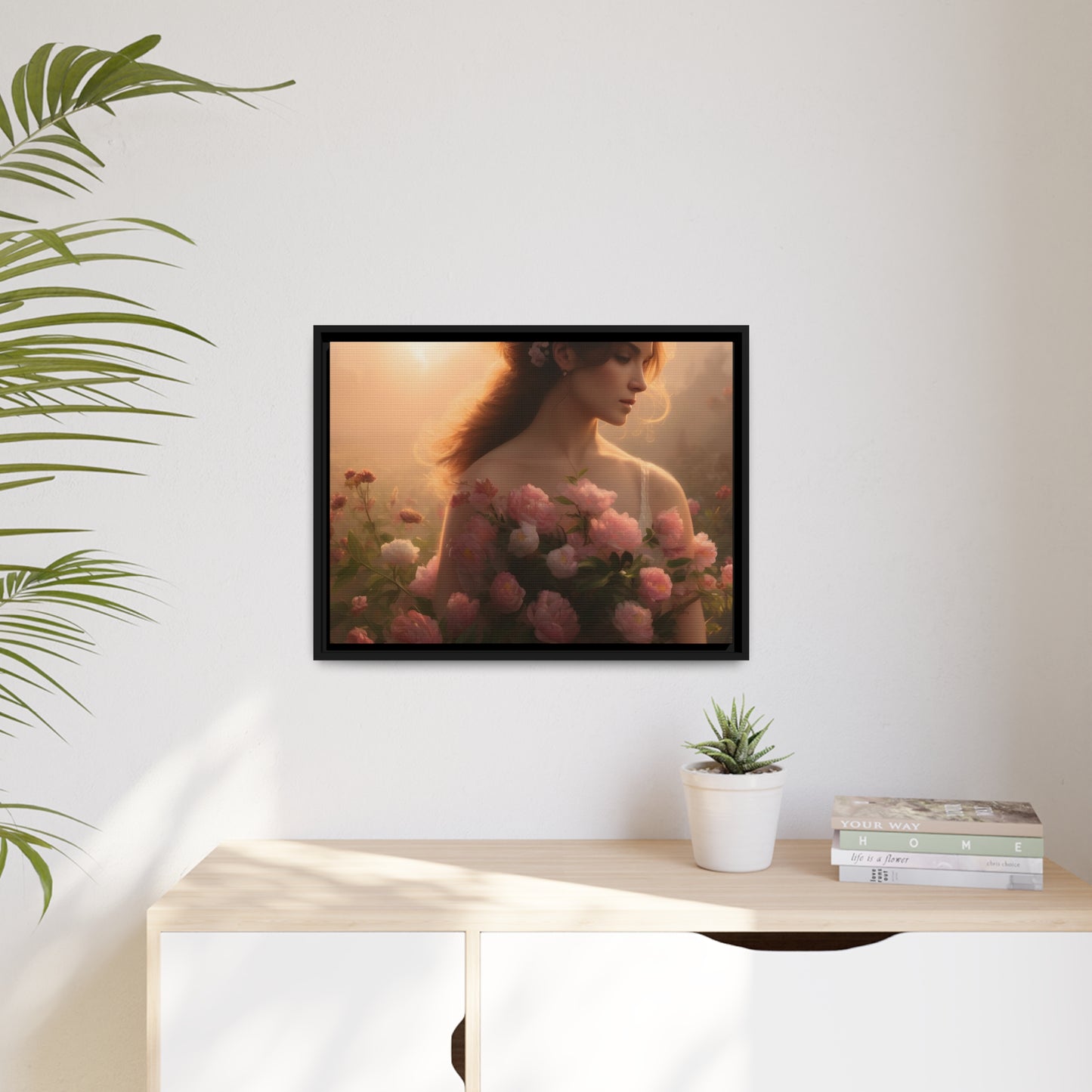 Women Roses Matte Canvas, Black Frame