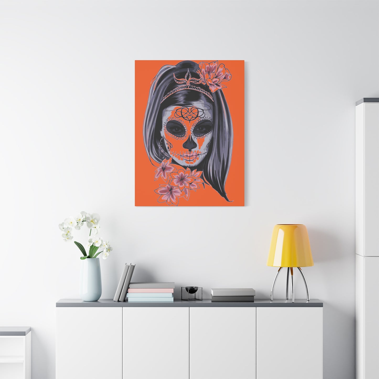 Lady Dead Mask Orange Matte Canvas, Stretched, 1.25"