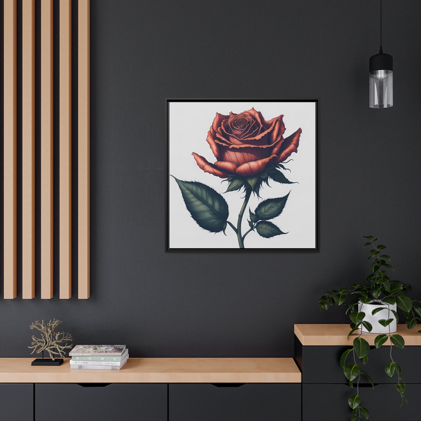 Rose AI Gen Matte Canvas, Black Frame