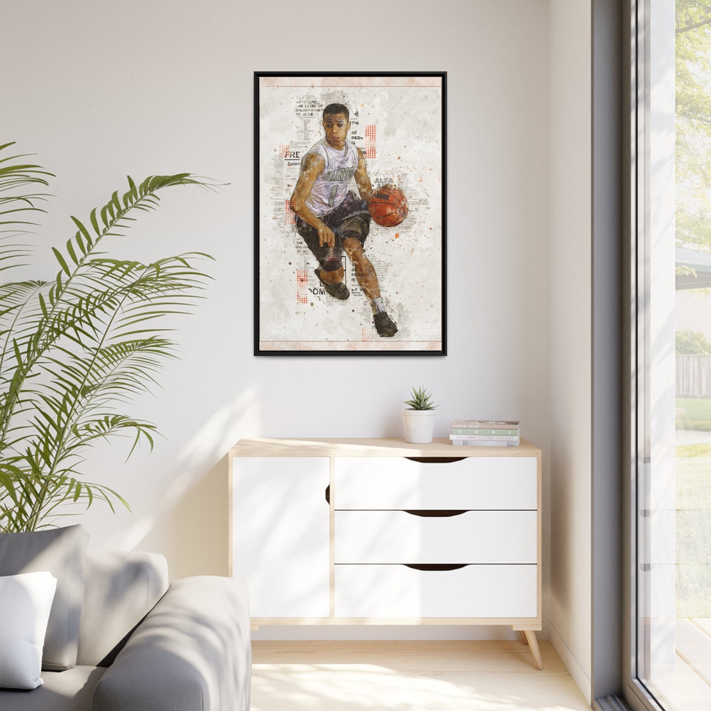 Basket Ball Matte Canvas, Black Frame