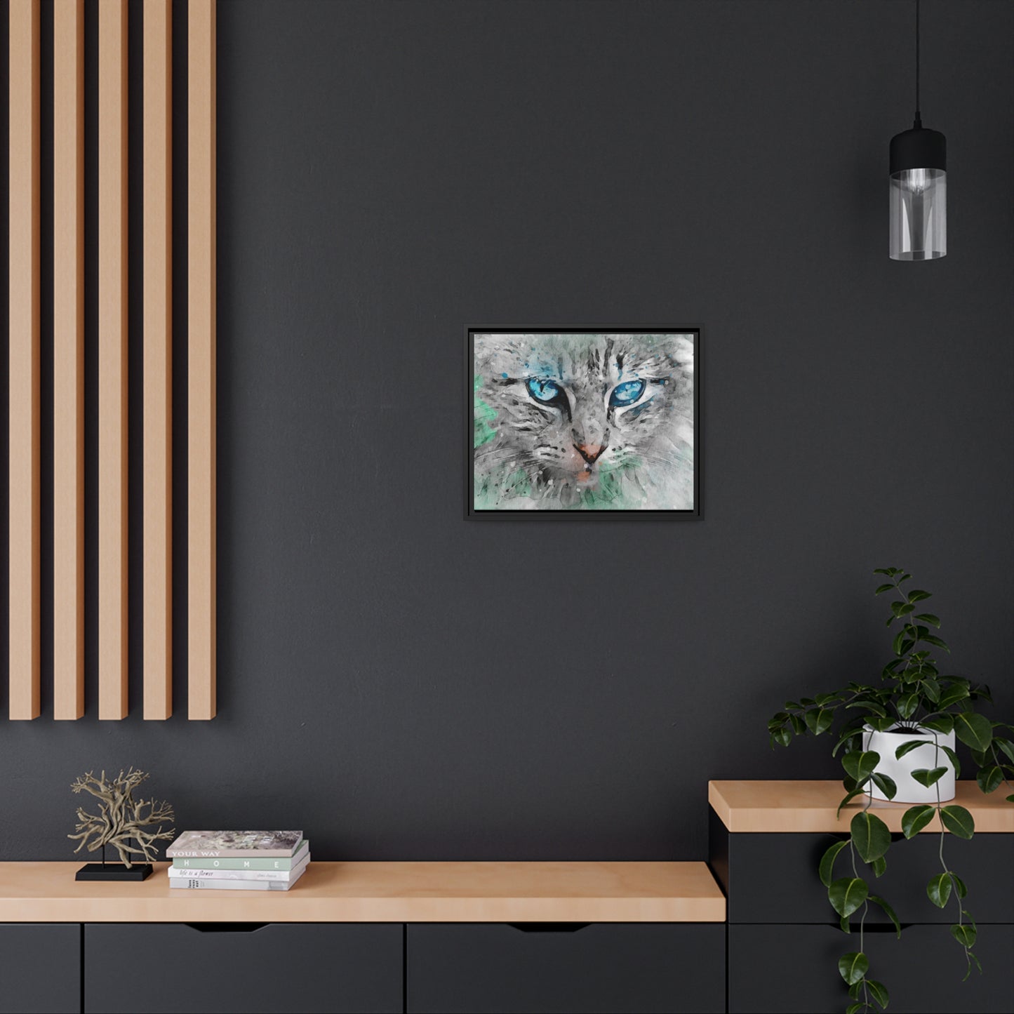 Cat Matte Canvas, Black Frame