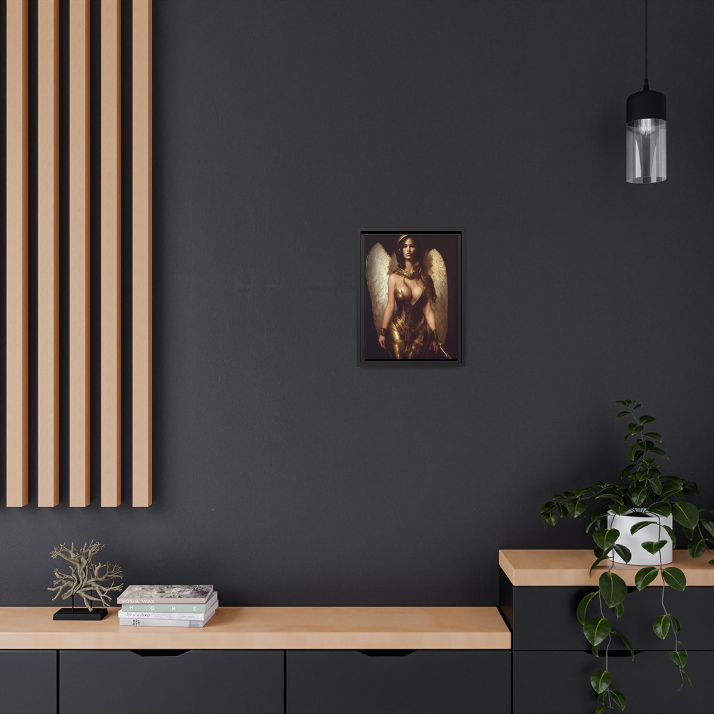 Woman Angel Warrior Matte Canvas, Black Frame