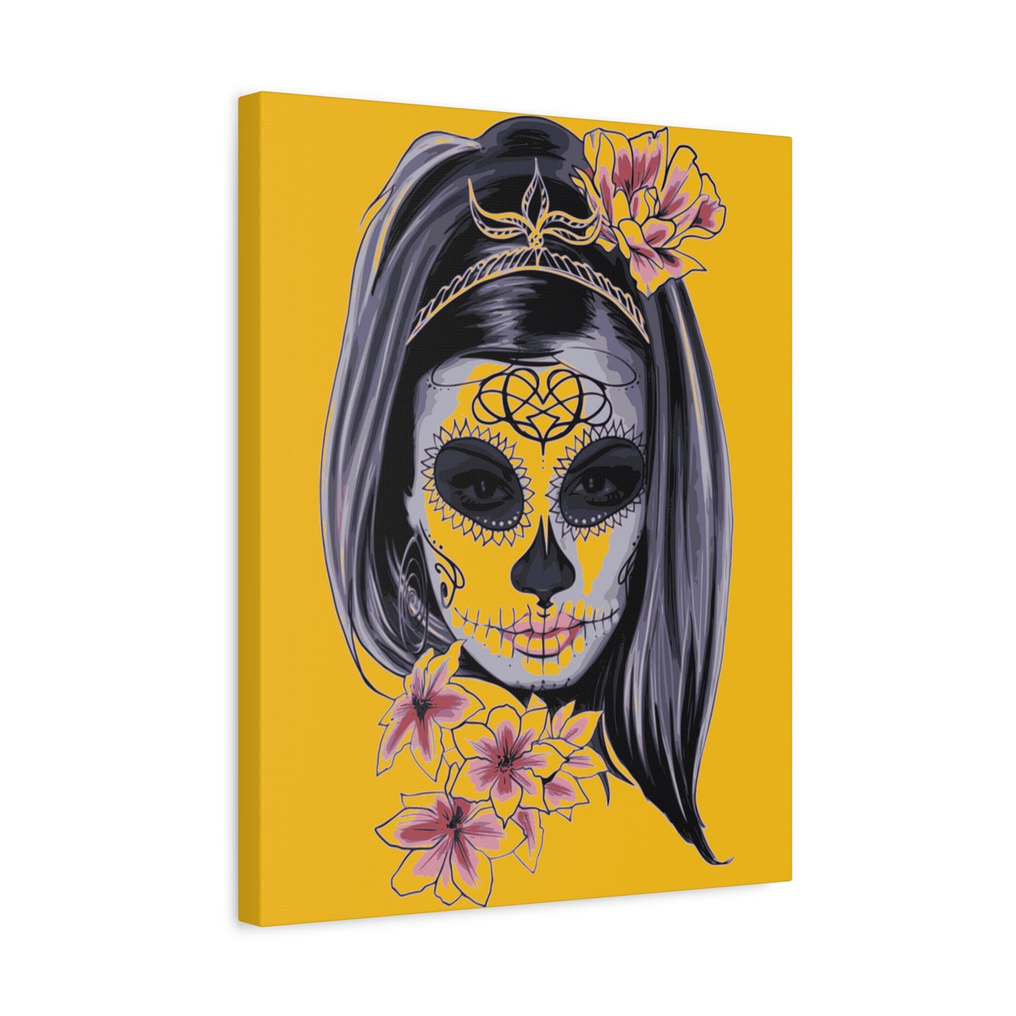 Lady Dead Mask Yellow Matte Canvas, Stretched, 1.25"