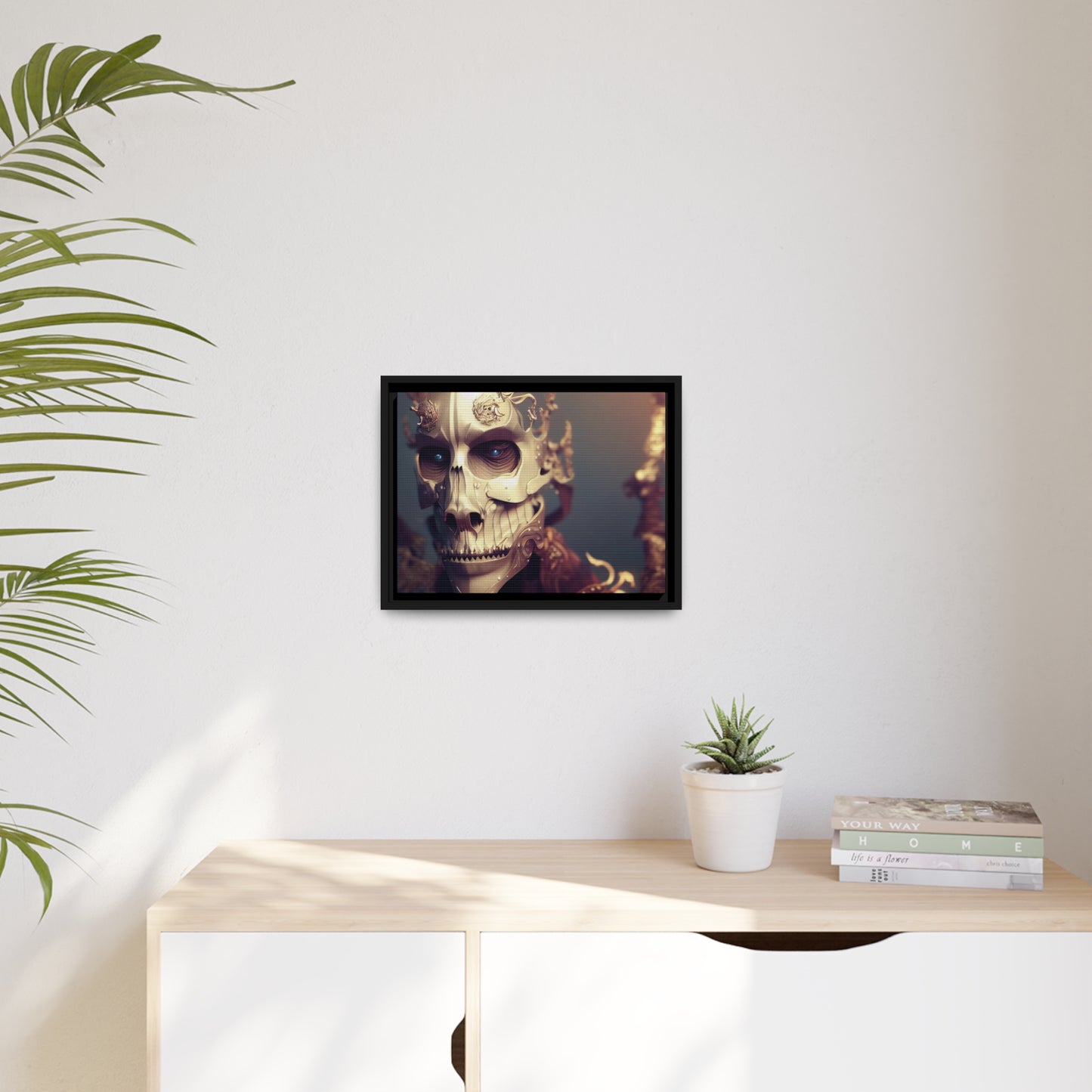 Skull AI Gen Matte Canvas, Black Frame
