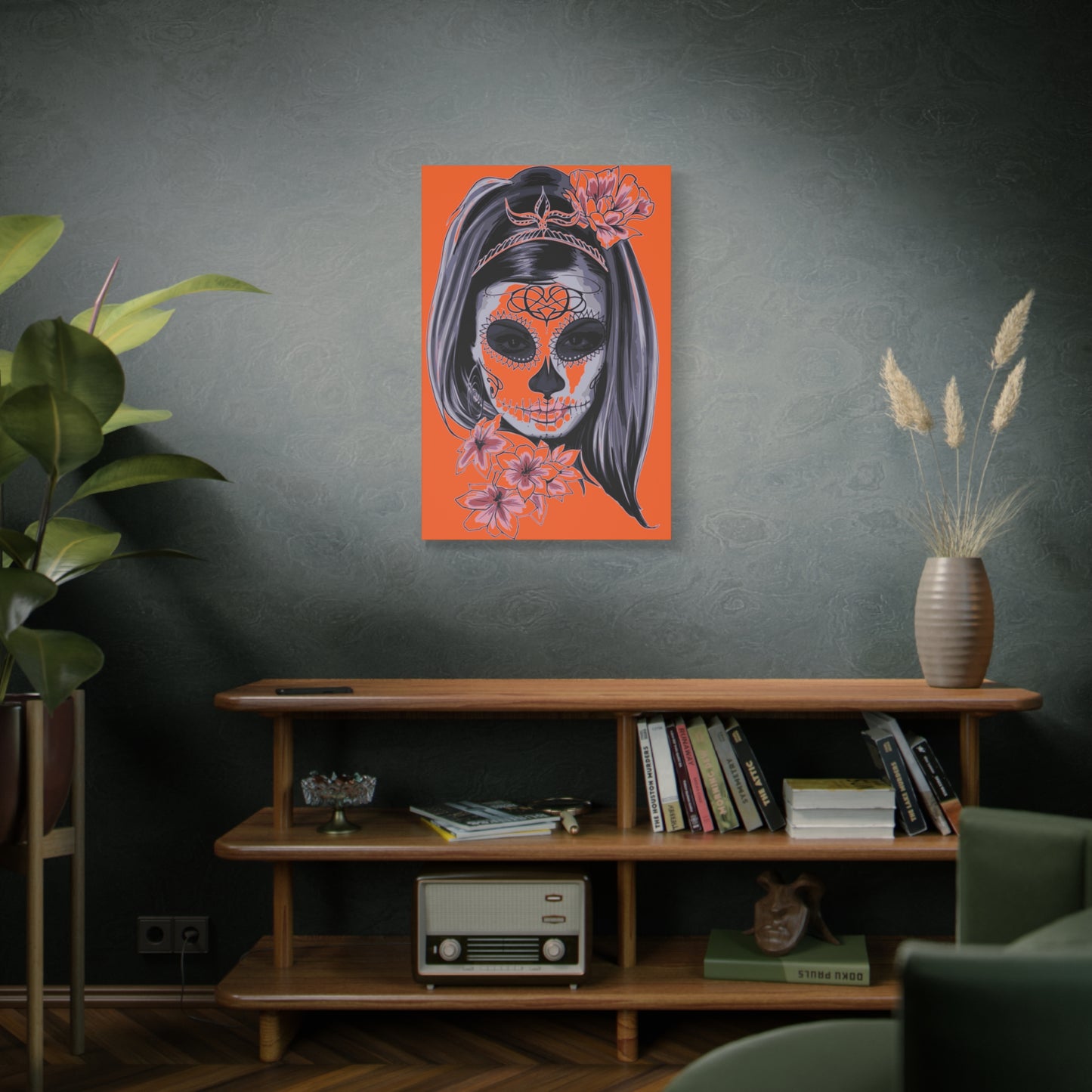 Lady Dead Mask Orange Matte Canvas, Stretched, 1.25"