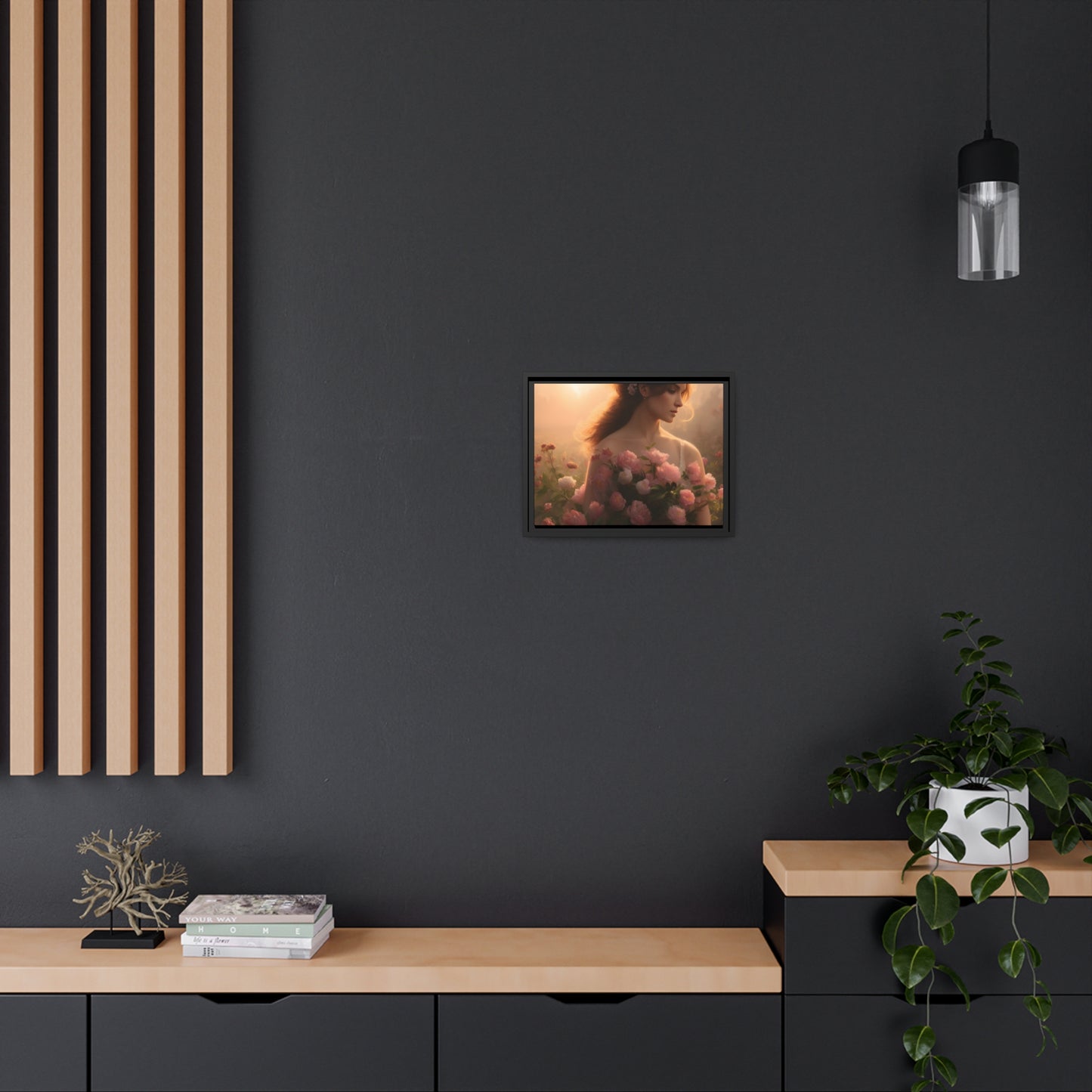 Women Roses Matte Canvas, Black Frame