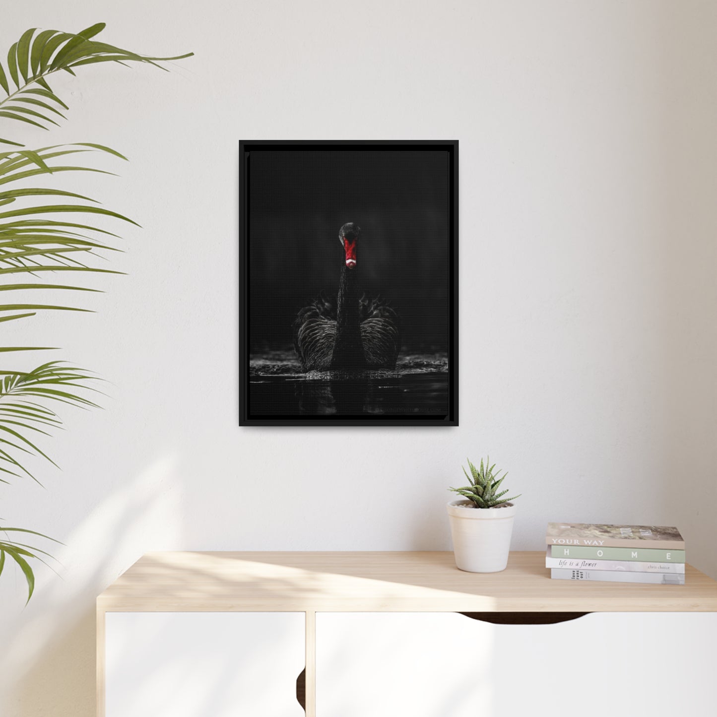 Black Swan Matte Canvas, Black Frame