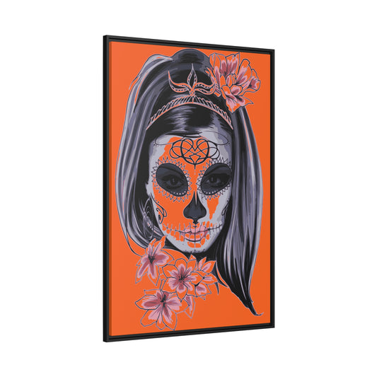 Lady Dead Mask Orange Matte Canvas, Black Frame