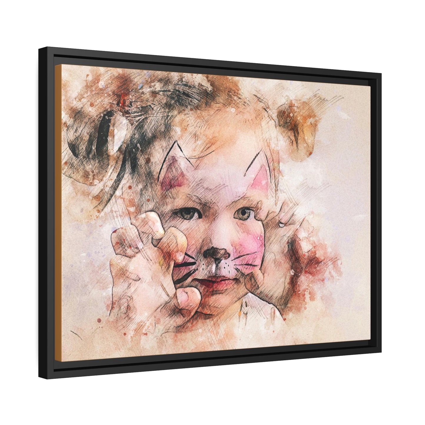 Baby Girl Cat Matte Canvas, Black Frame