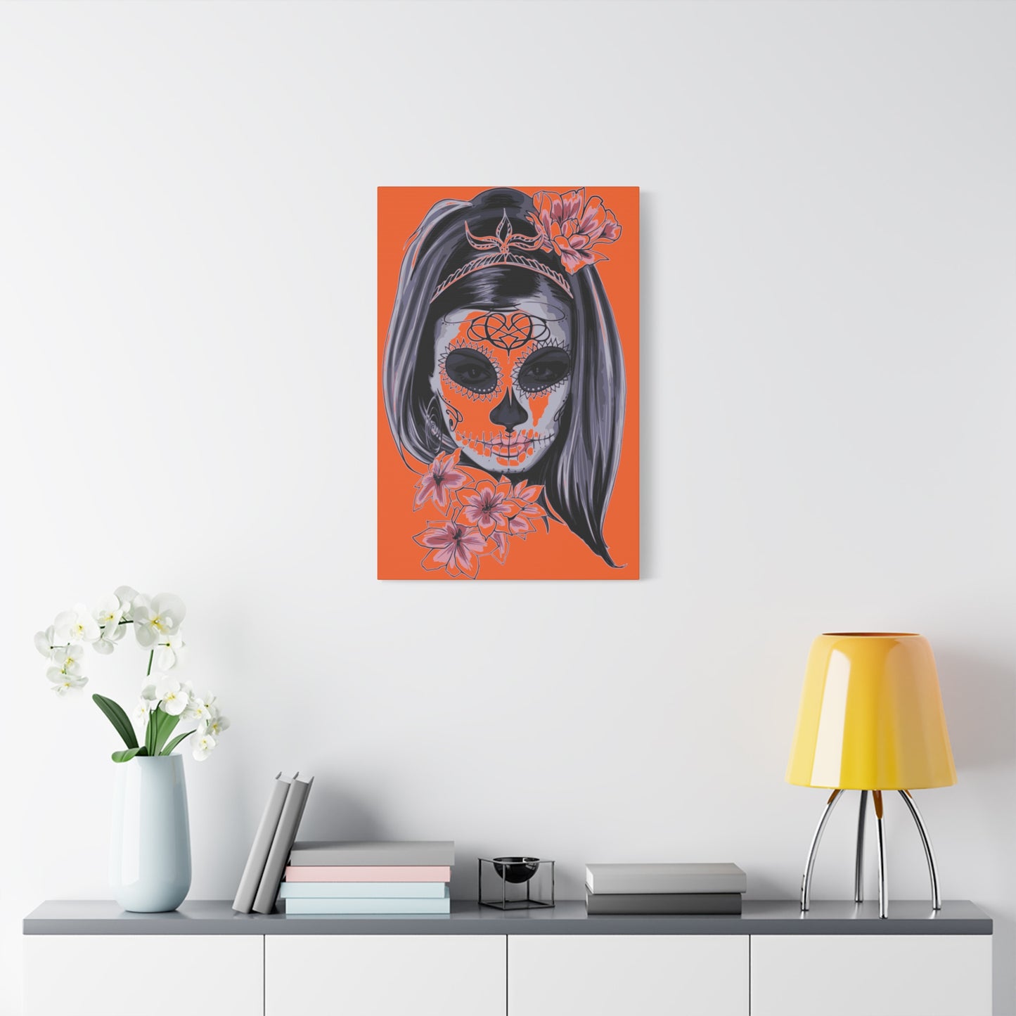 Lady Dead Mask Orange Matte Canvas, Stretched, 1.25"