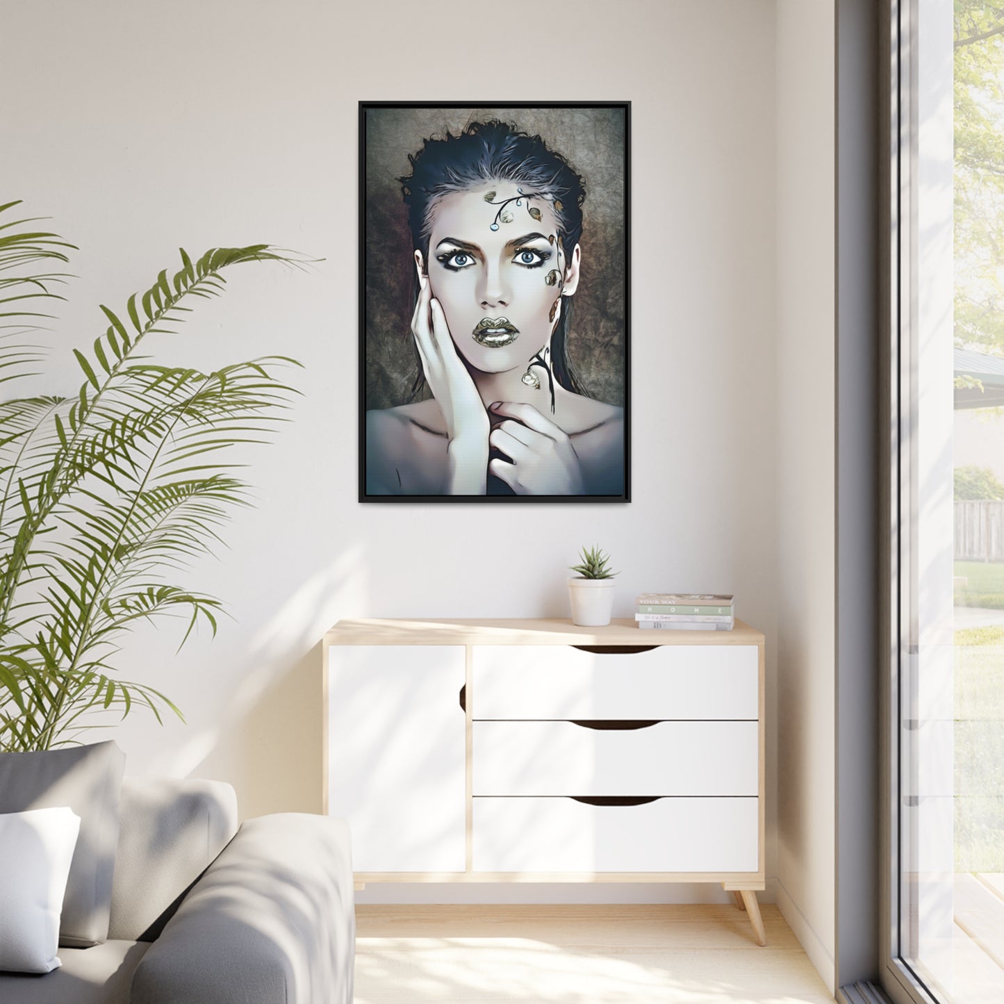 Woman Portrait Matte Canvas, Black Frame
