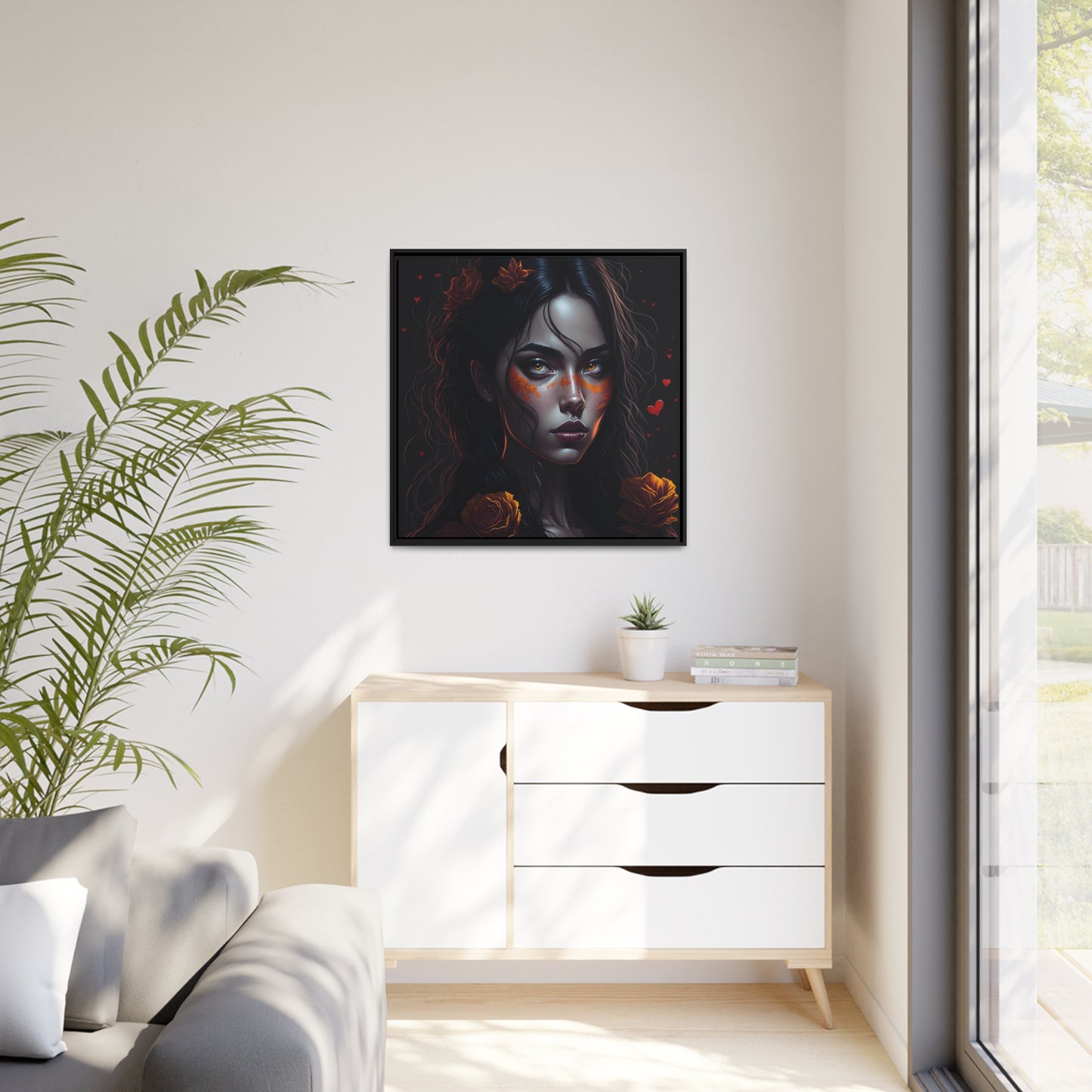 Woman AI Gen Matte Canvas, Black Frame