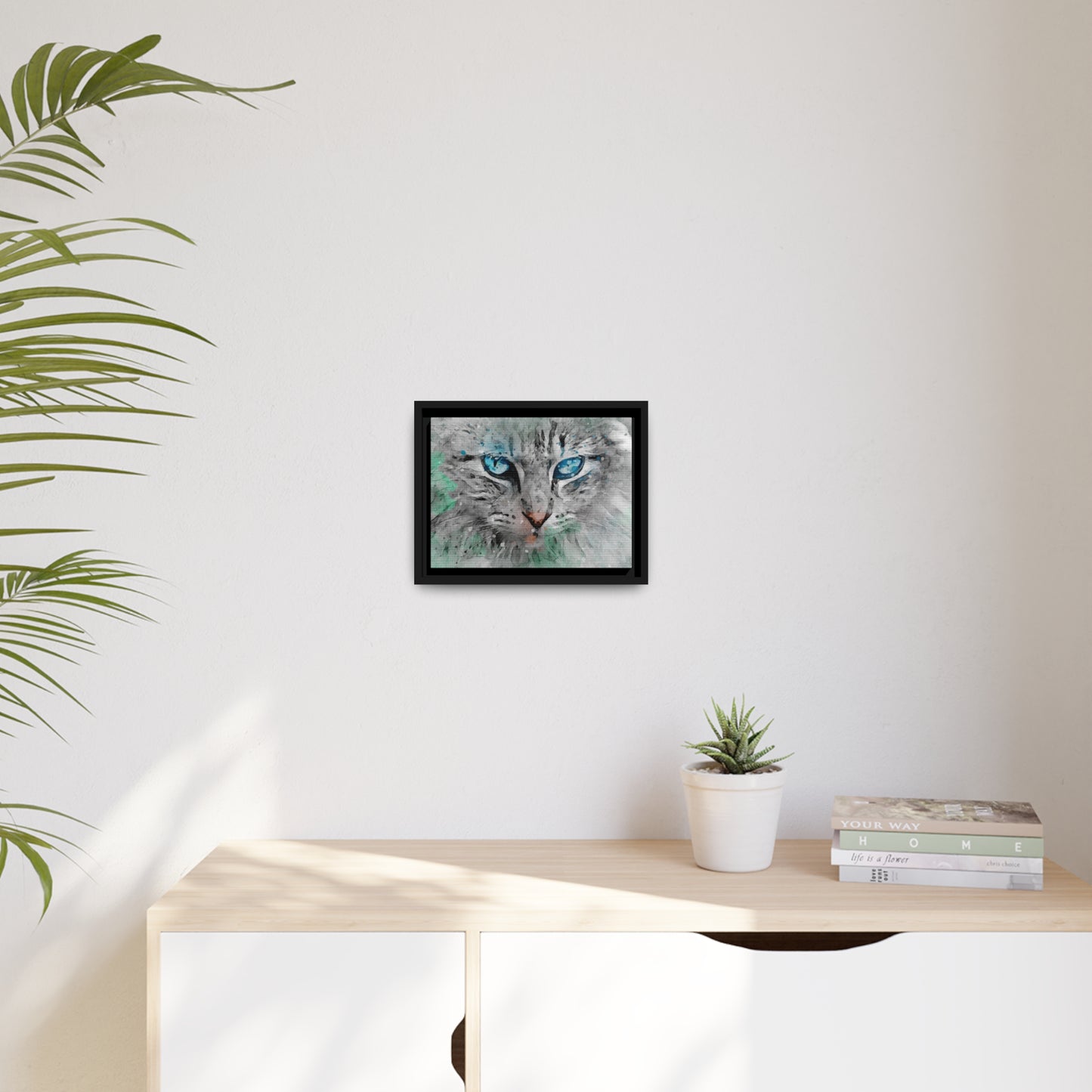 Cat Matte Canvas, Black Frame