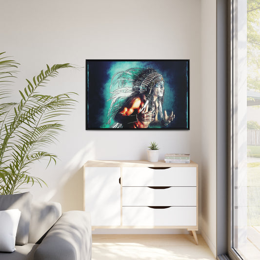 First Nation Man Matte Canvas, Black Frame