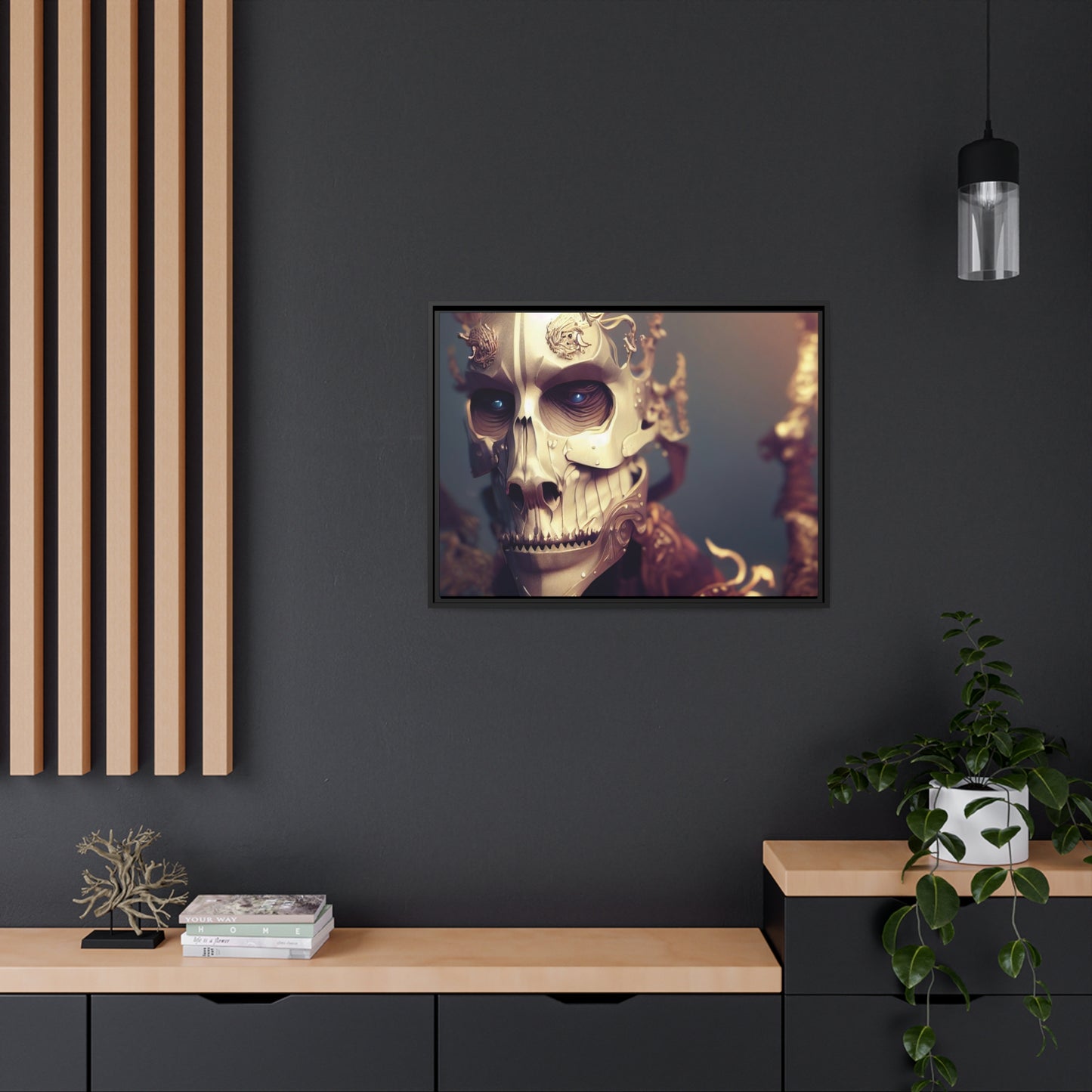 Skull AI Gen Matte Canvas, Black Frame
