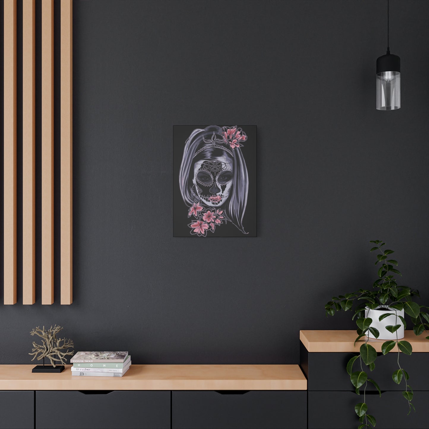Lady Dead Mask Black Matte Canvas, Stretched, 1.25"