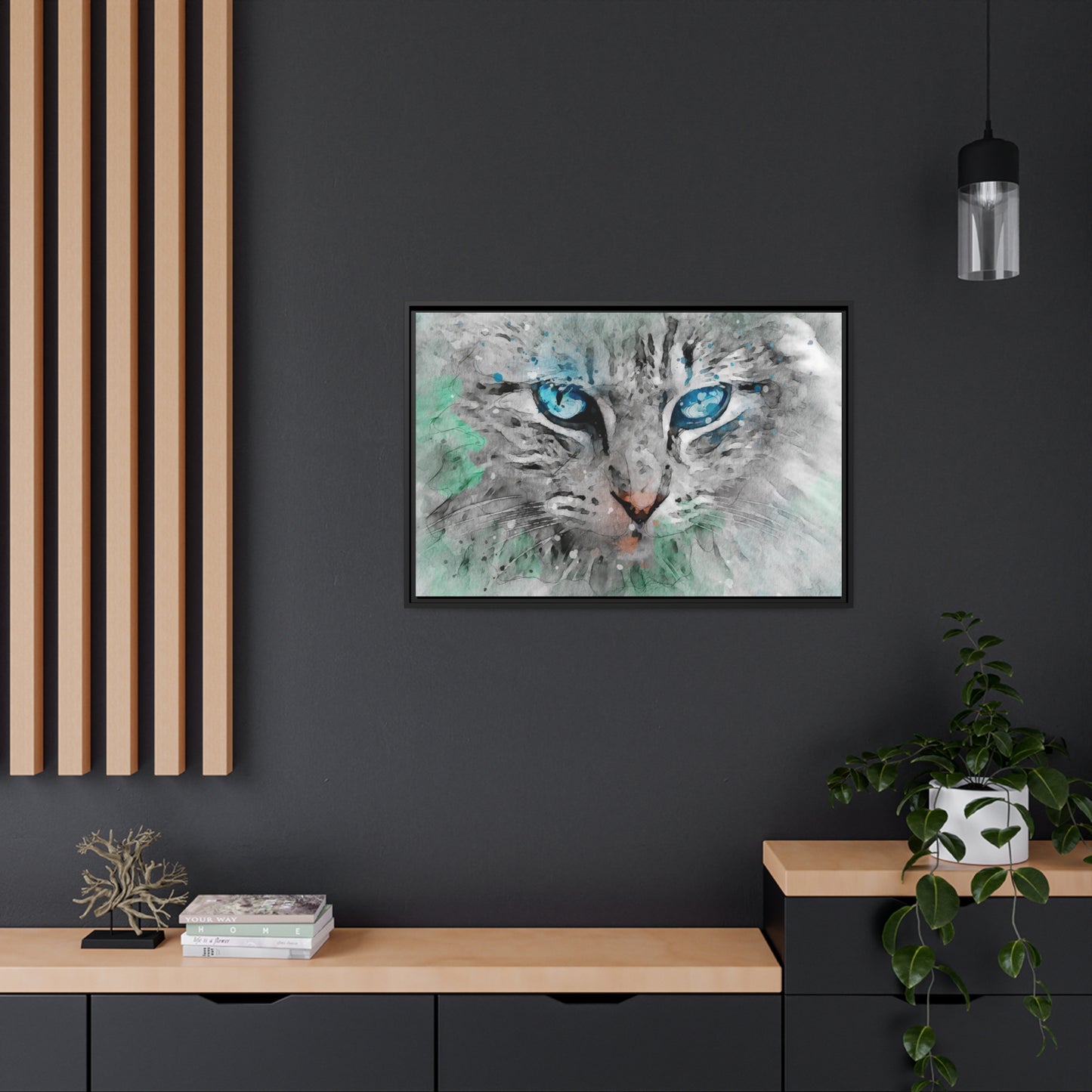 Cat Matte Canvas, Black Frame
