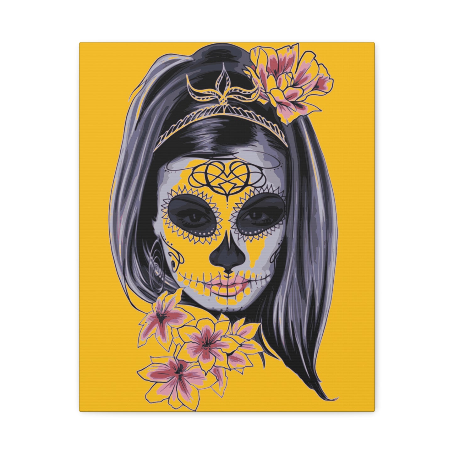 Lady Dead Mask Yellow Matte Canvas, Stretched, 1.25"