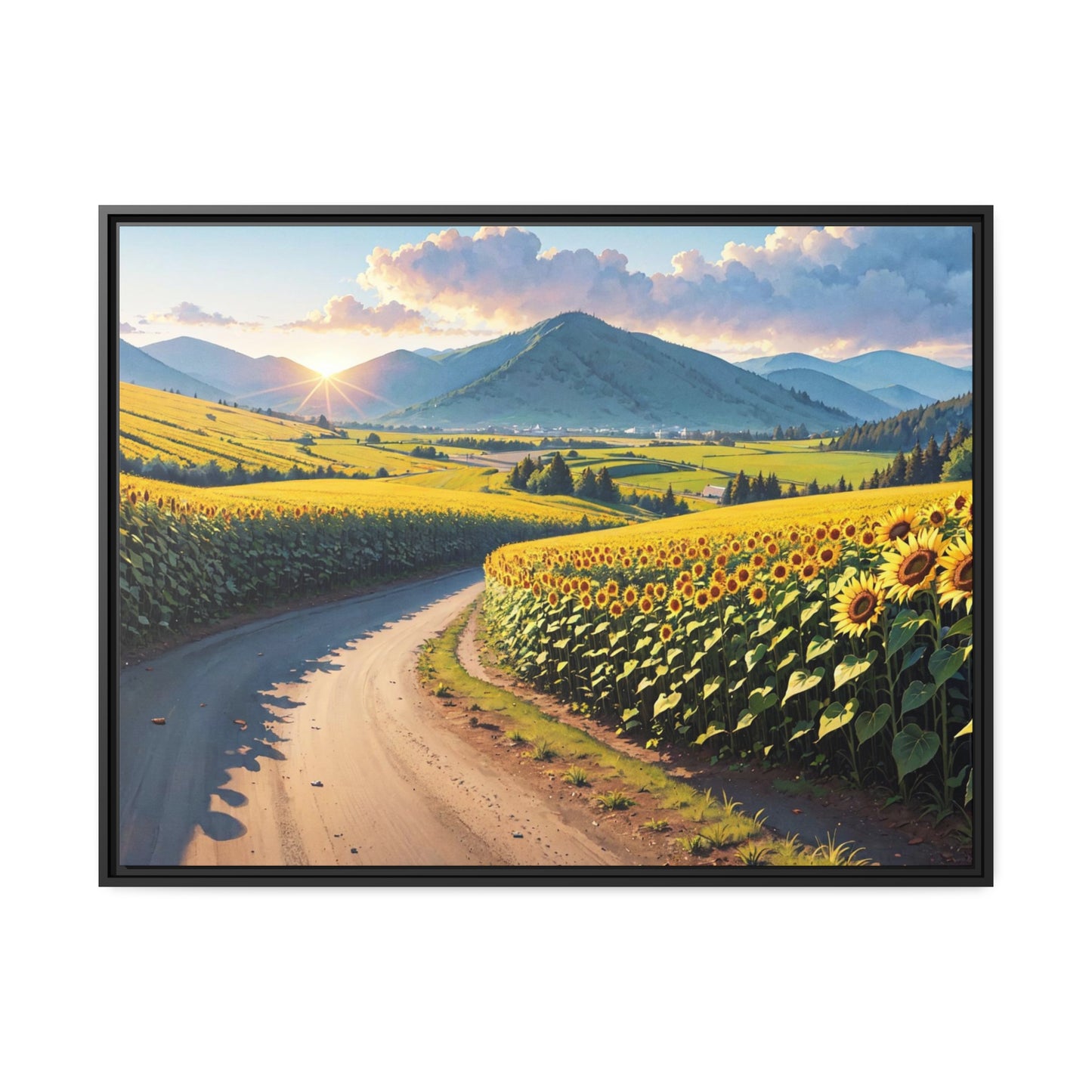 Sunflowers AI Gen Matte Canvas, Black Frame