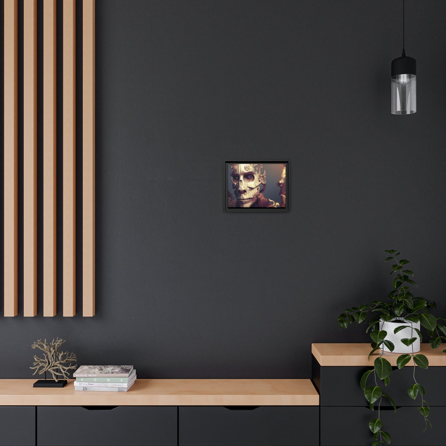 Skull AI Gen Matte Canvas, Black Frame