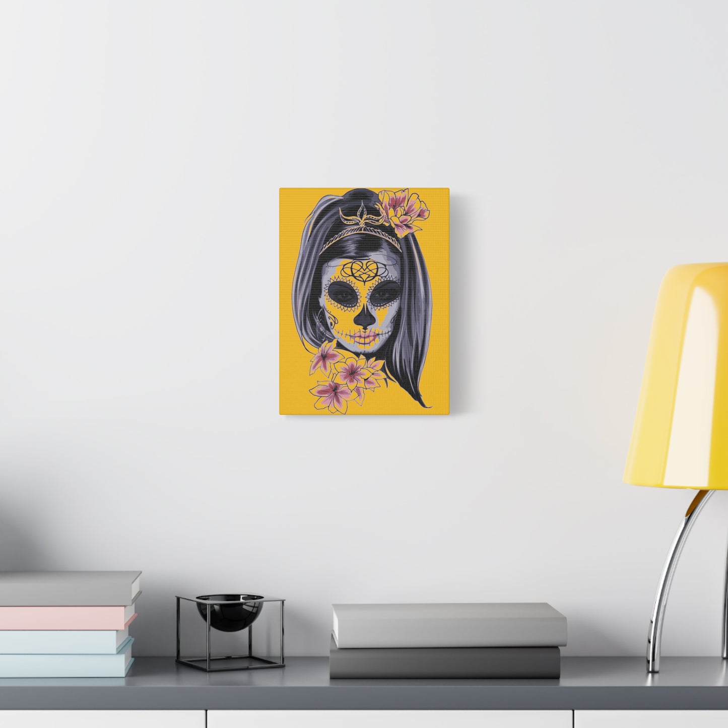Lady Dead Mask Yellow Matte Canvas, Stretched, 1.25"
