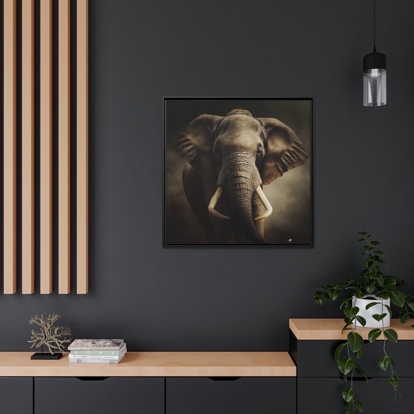 Elephant Matte Canvas, Black Frame