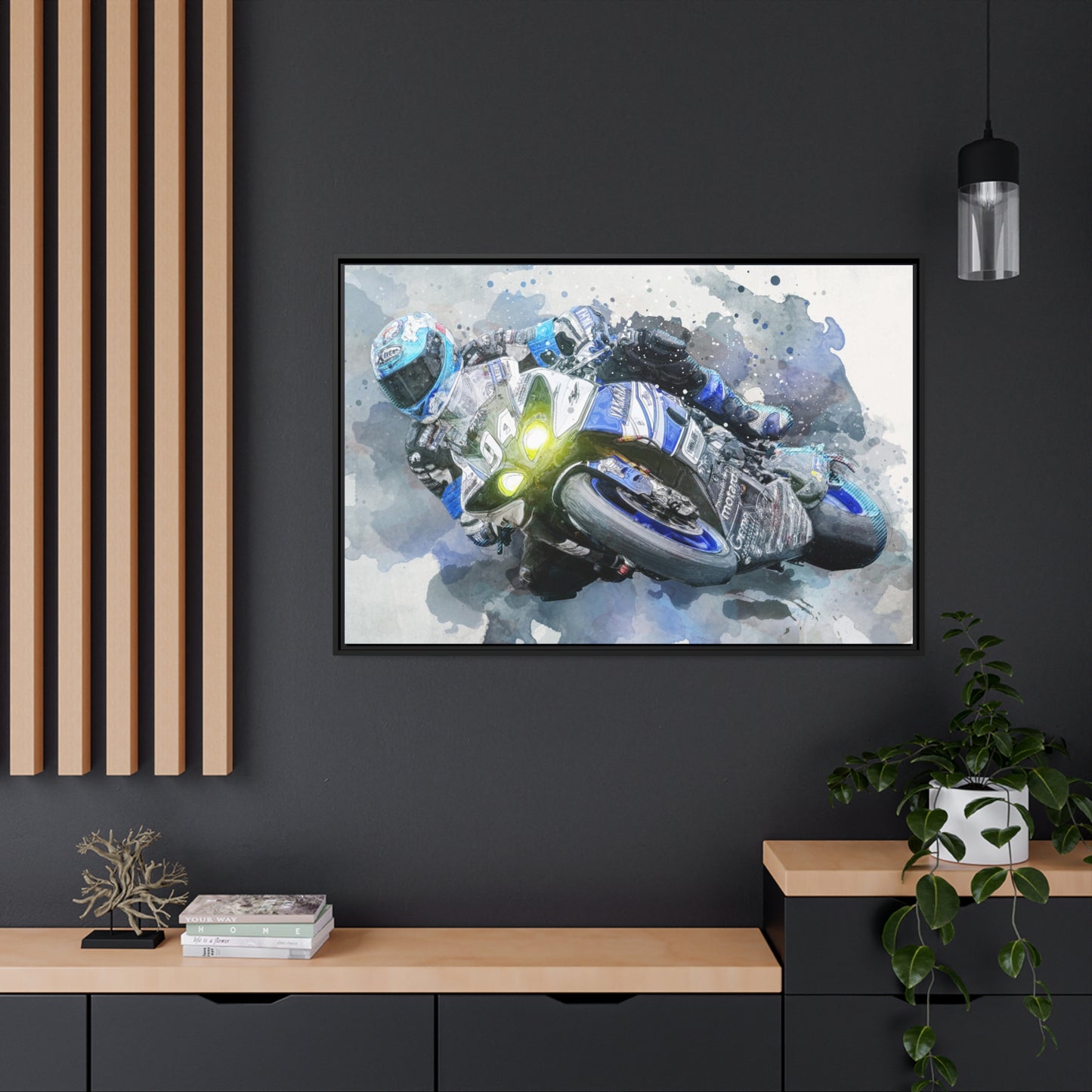 Motorcycle Race Matte Canvas, Black Frame